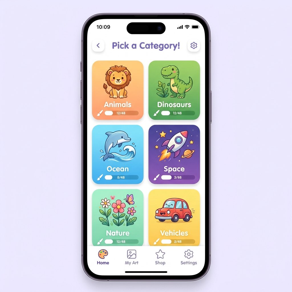 Category browser with Animals, Dinosaurs, Ocean and more